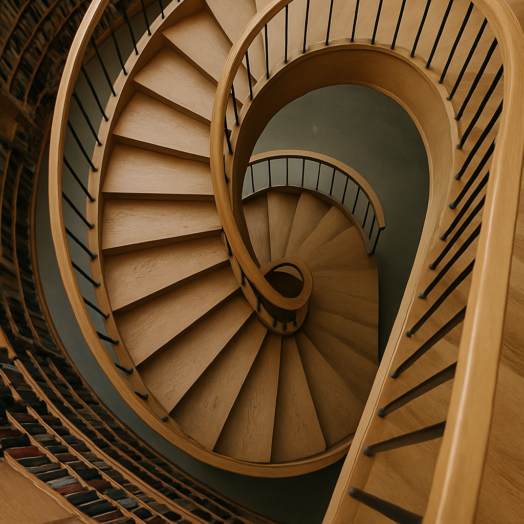 Wendeltreppe als Symbol für Wandel – Medizin trifft Coaching in Leipzig verbindet körperliche und mentale Begleitung für Frauen.
